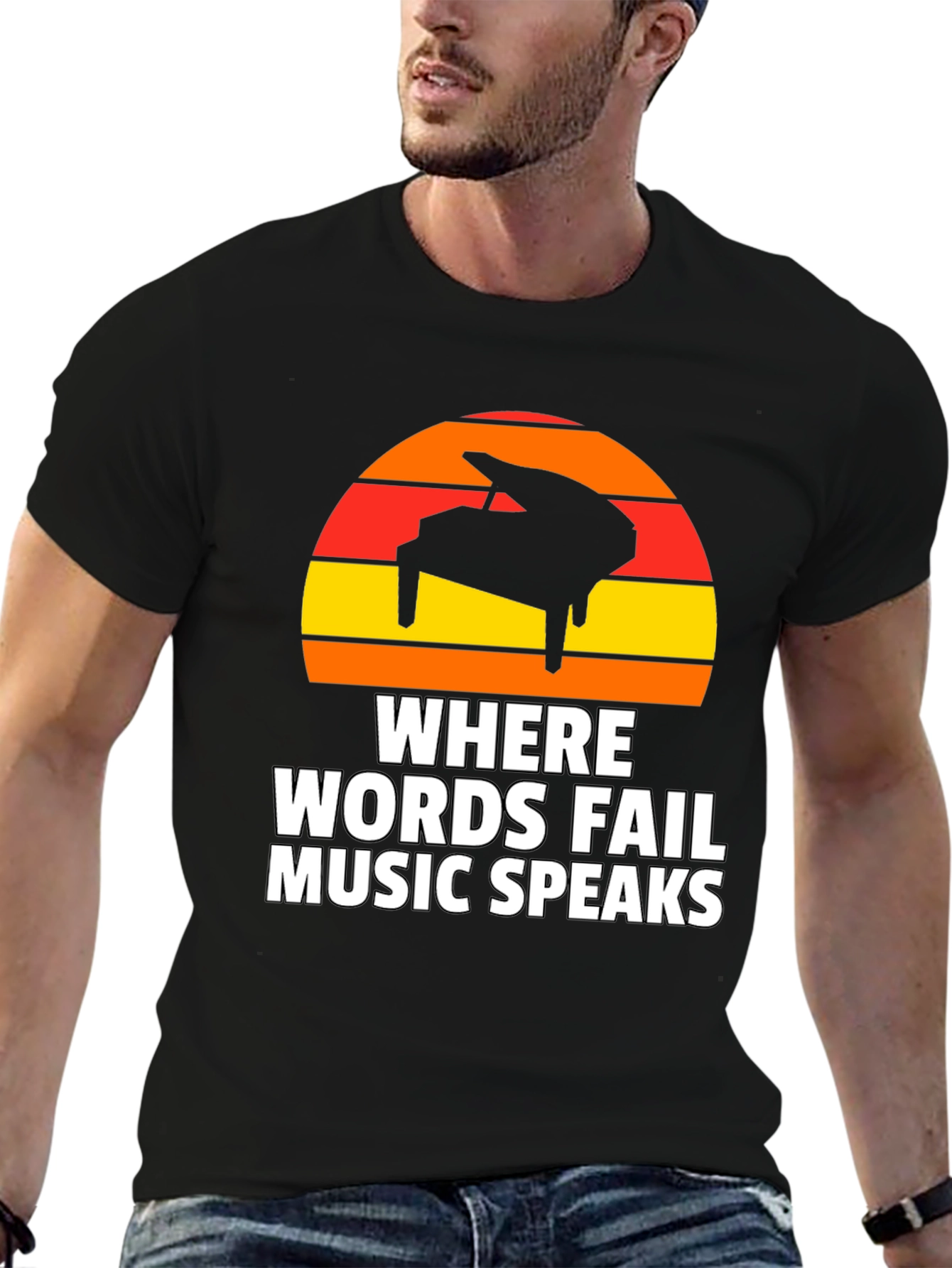Music Speaks T-Shirt - Piano Sunset Graphic Tee