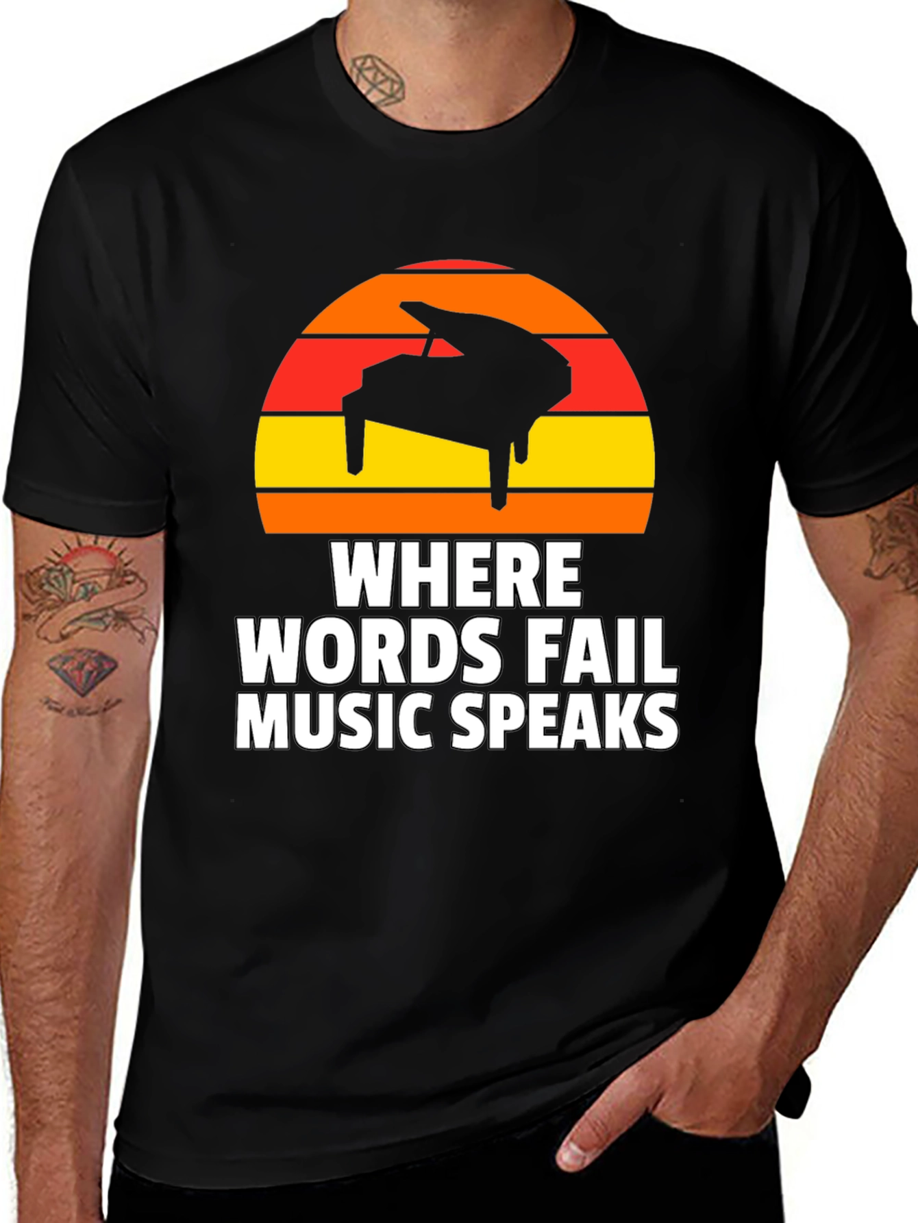 Music Speaks T-Shirt - Piano Sunset Graphic Tee