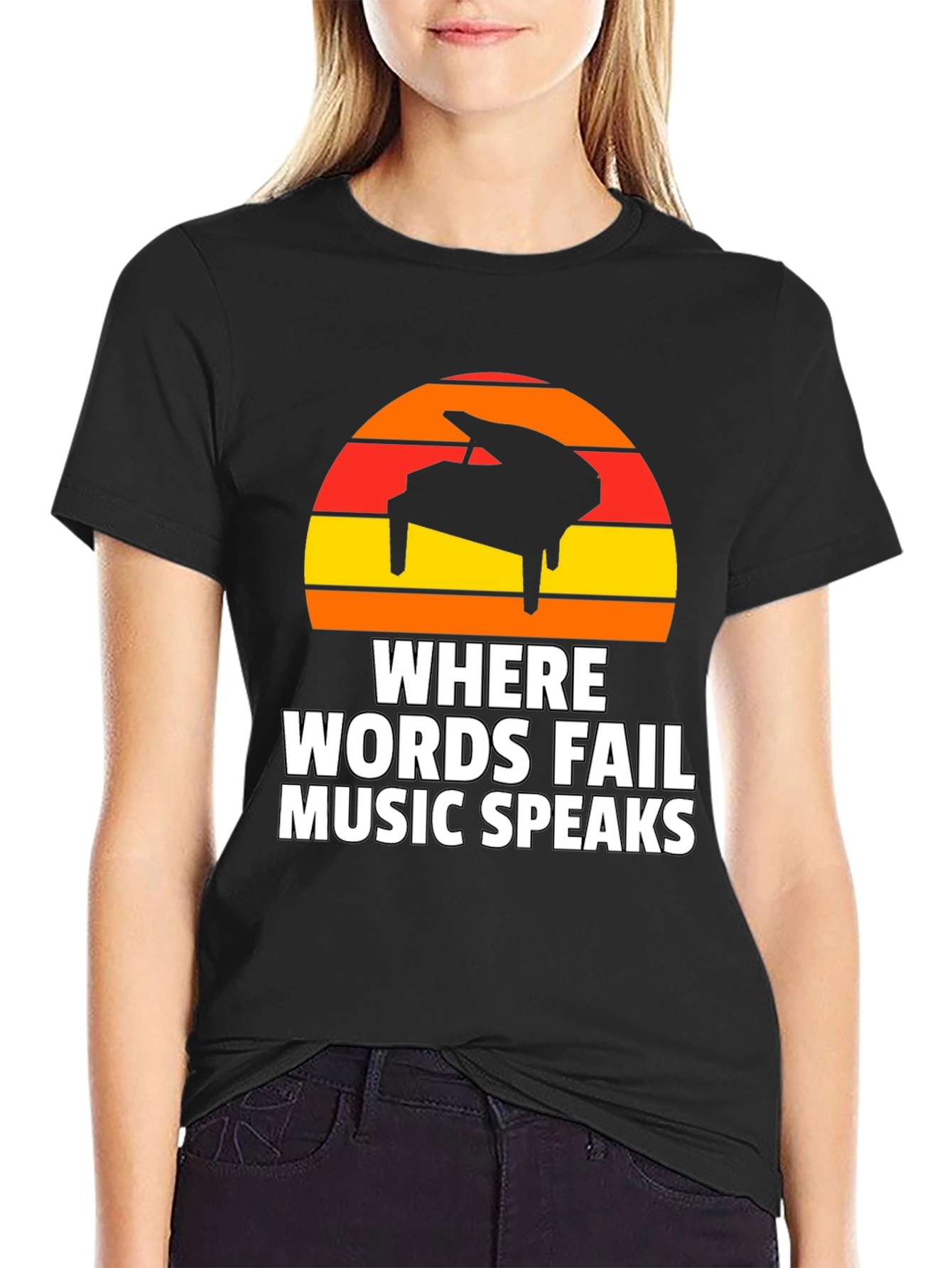 Music Speaks T-Shirt - Piano Sunset Graphic Tee