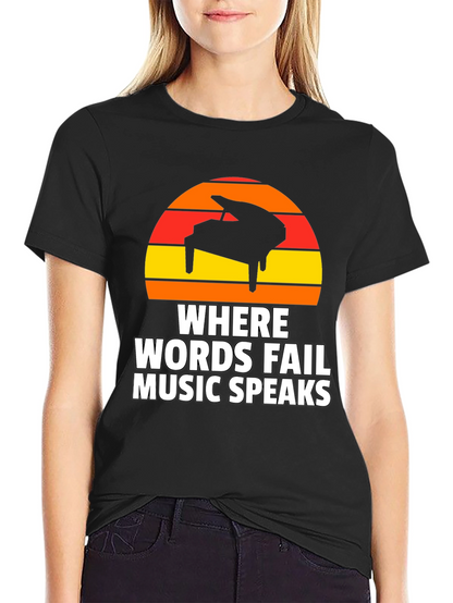 Music Speaks T-Shirt - Piano Sunset Graphic Tee