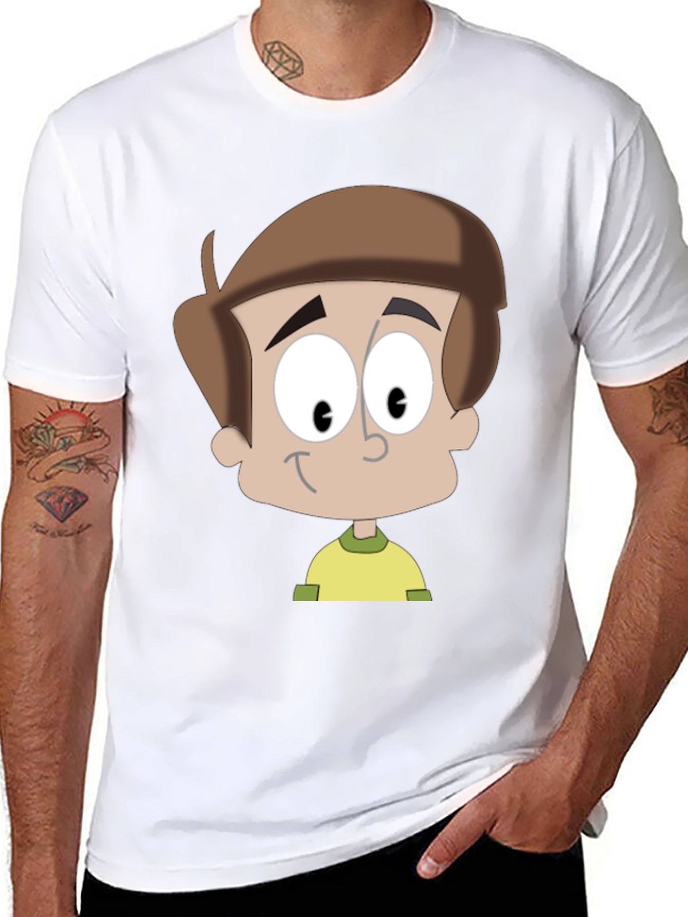 Cartoon Boy Graphic T-Shirt - Casual Black Tee