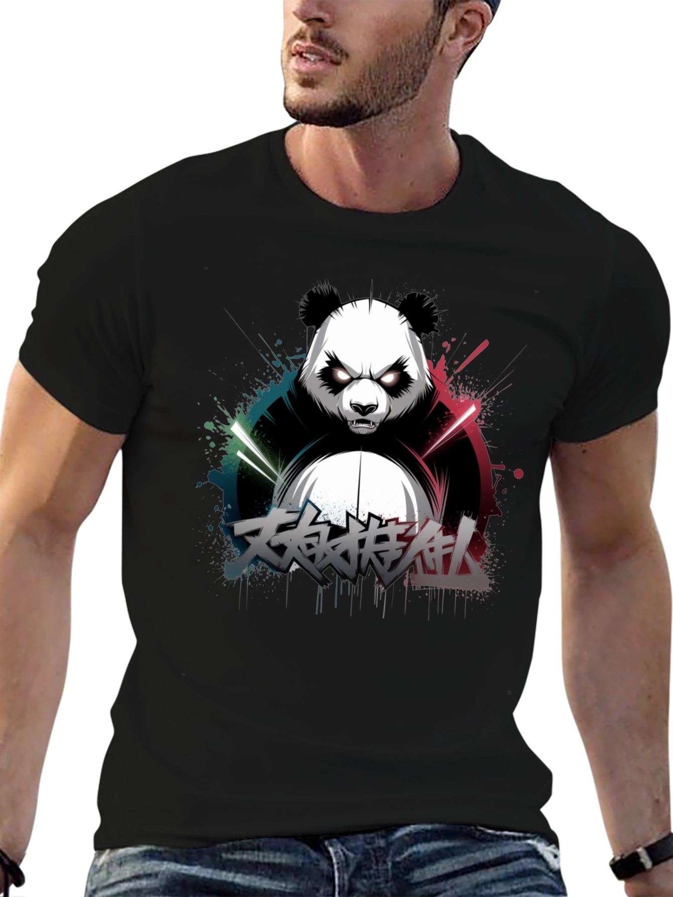 Mens Black Panda Graphic T-Shirt