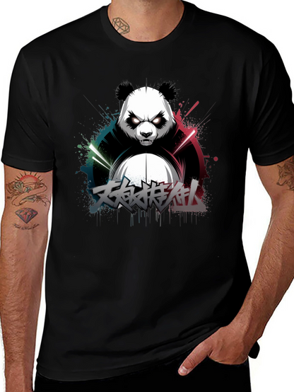 Mens Black Panda Graphic T-Shirt