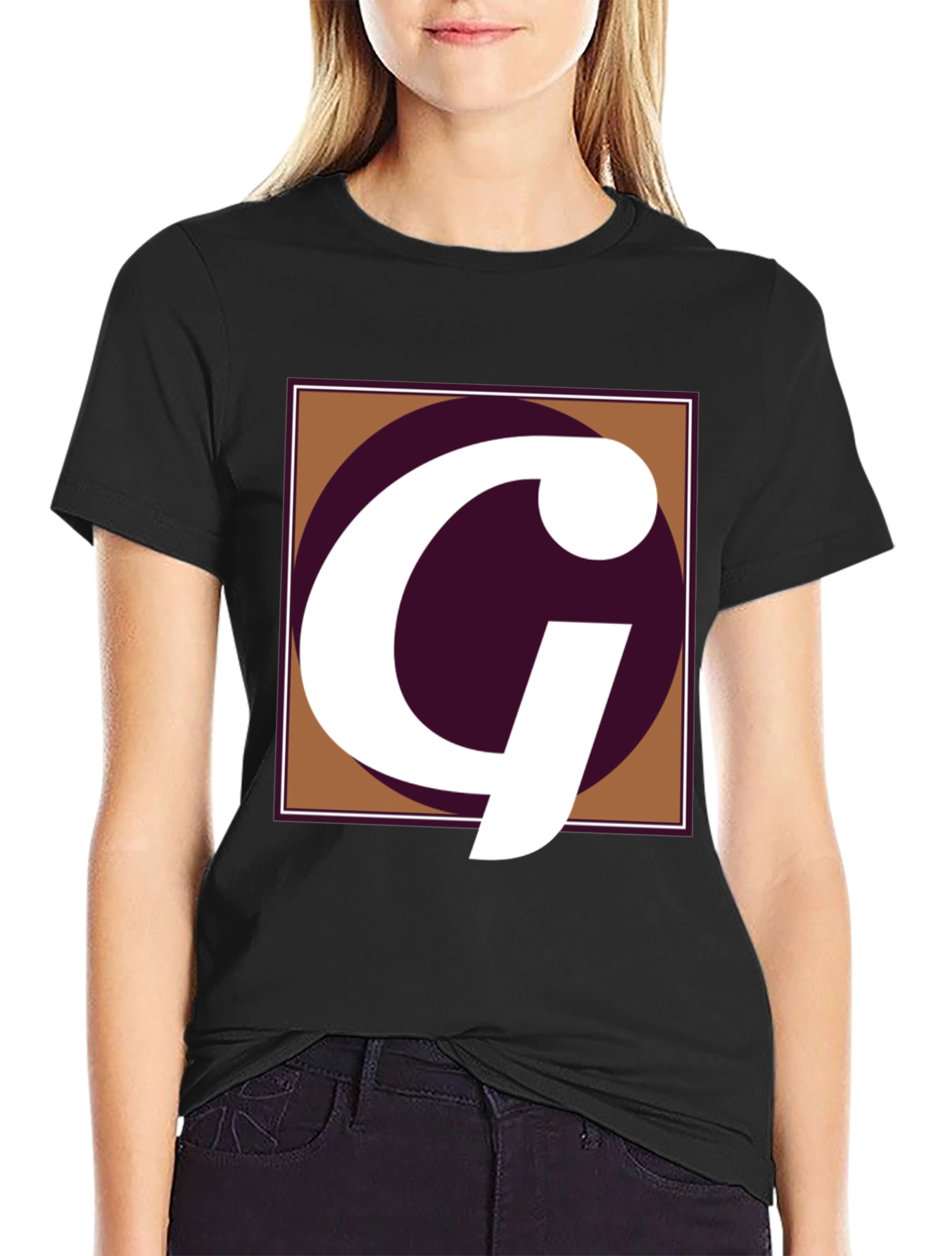 Letter G Graphic Tee - Black Cotton Casual Shirt