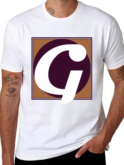 Letter G Graphic Tee - Black Cotton Casual Shirt
