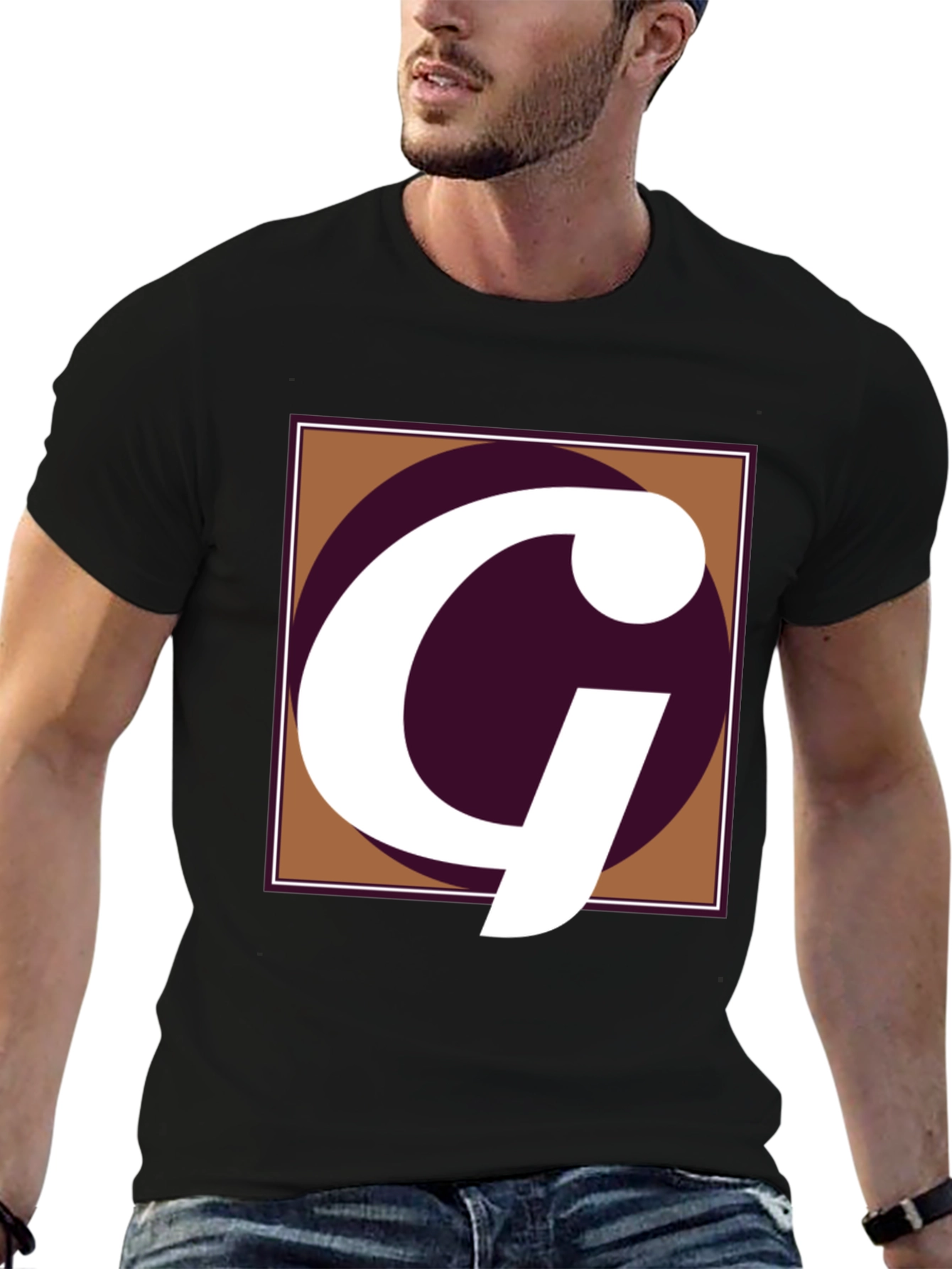 Letter G Graphic Tee - Black Cotton Casual Shirt