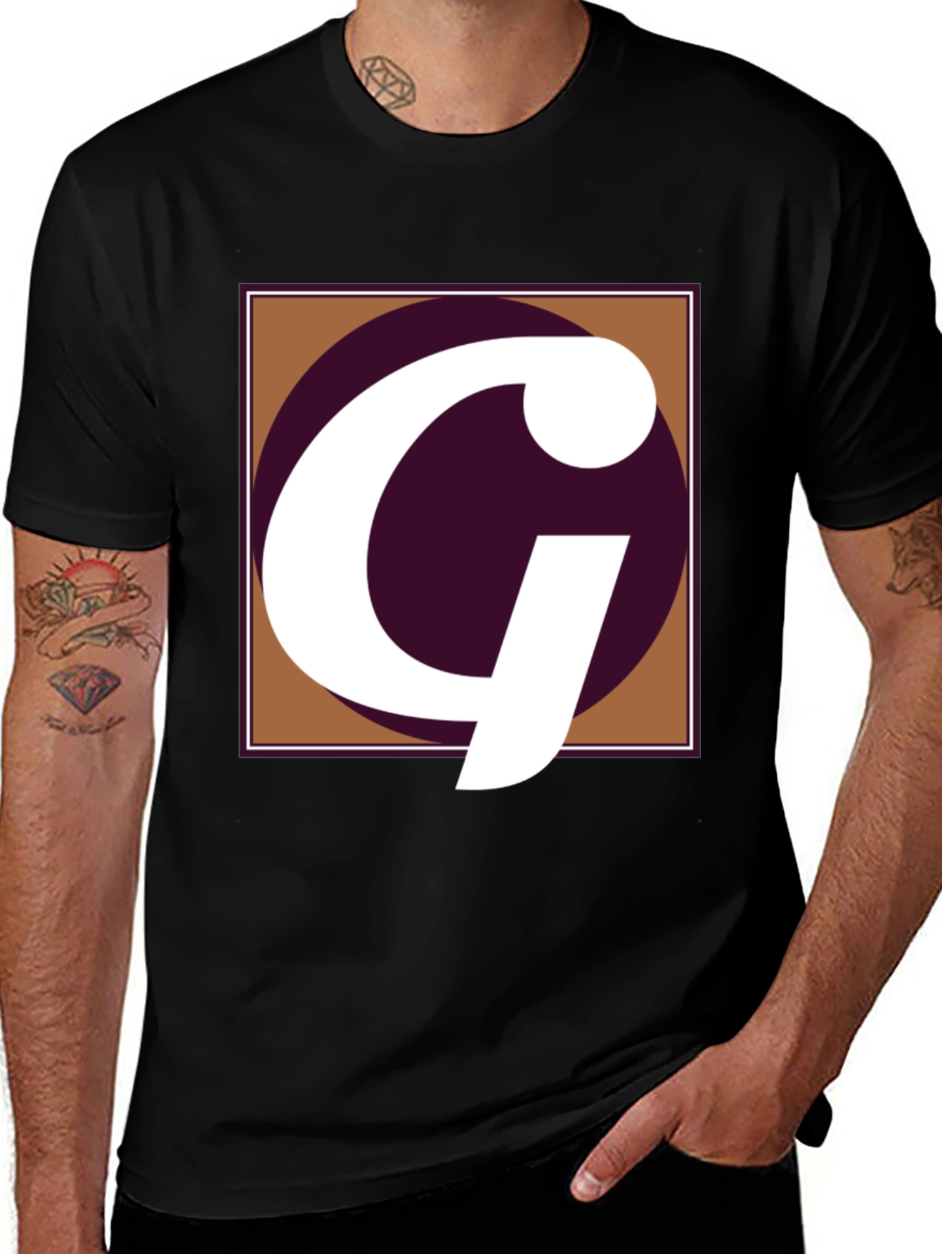 Letter G Graphic Tee - Black Cotton Casual Shirt