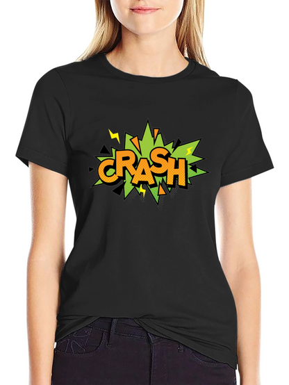 Crash Comic Style Graphic Print Black T-Shirt