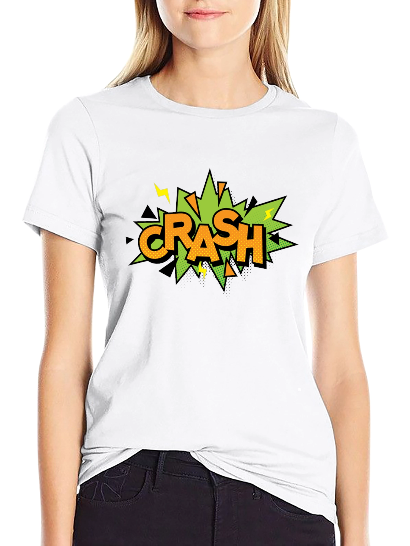 Crash Comic Style Graphic Print Black T-Shirt