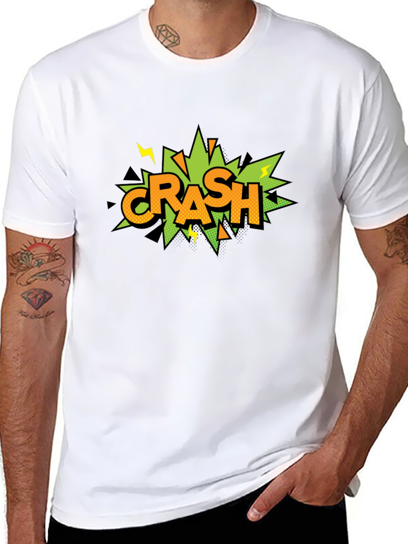 Crash Comic Style Graphic Print Black T-Shirt