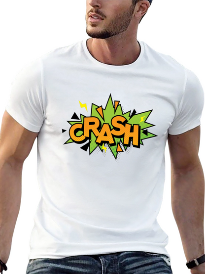 Crash Comic Style Graphic Print Black T-Shirt