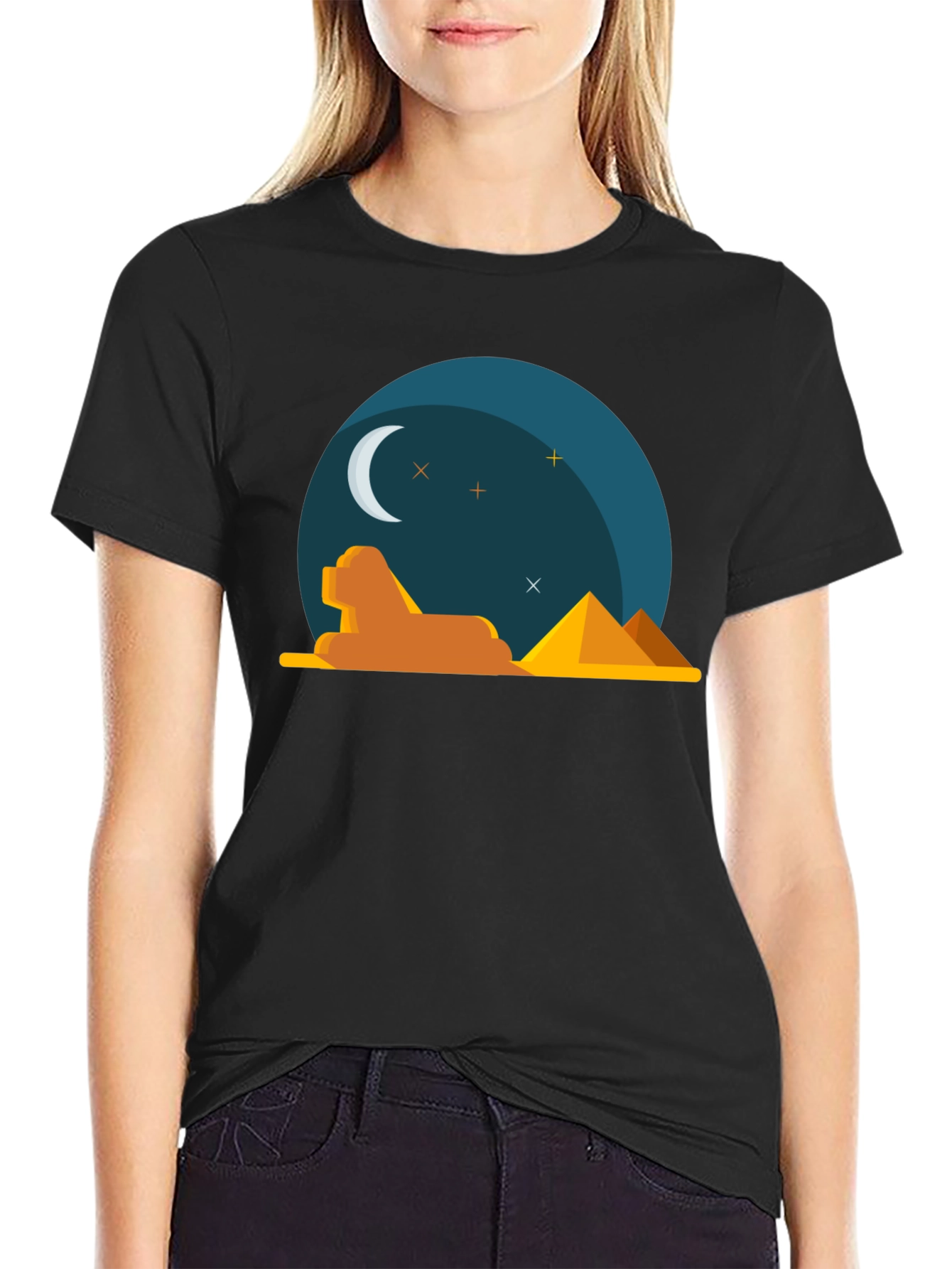Egyptian Night Graphic Tee - Black Cotton T-Shirt