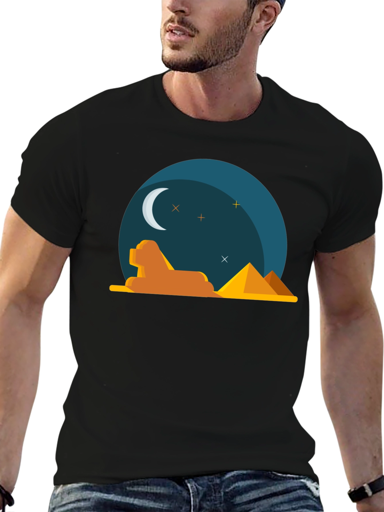 Egyptian Night Graphic Tee - Black Cotton T-Shirt