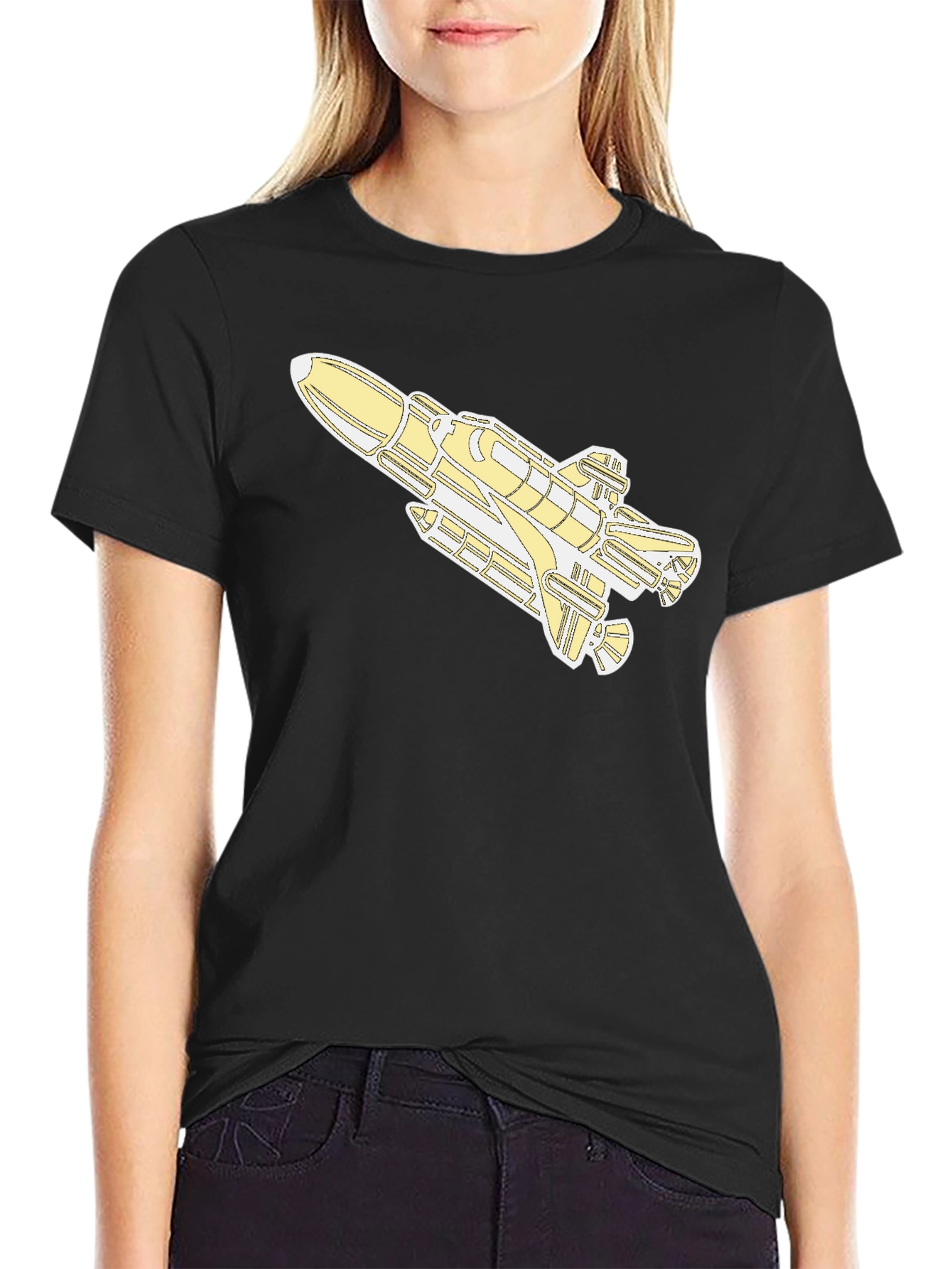 Space Shuttle Graphic Tee - Black Cotton T-Shirt
