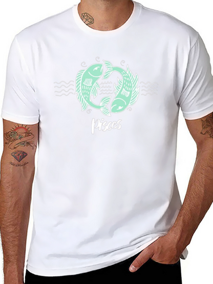 Pisces Zodiac Graphic Tee - Black Cotton T-Shirt