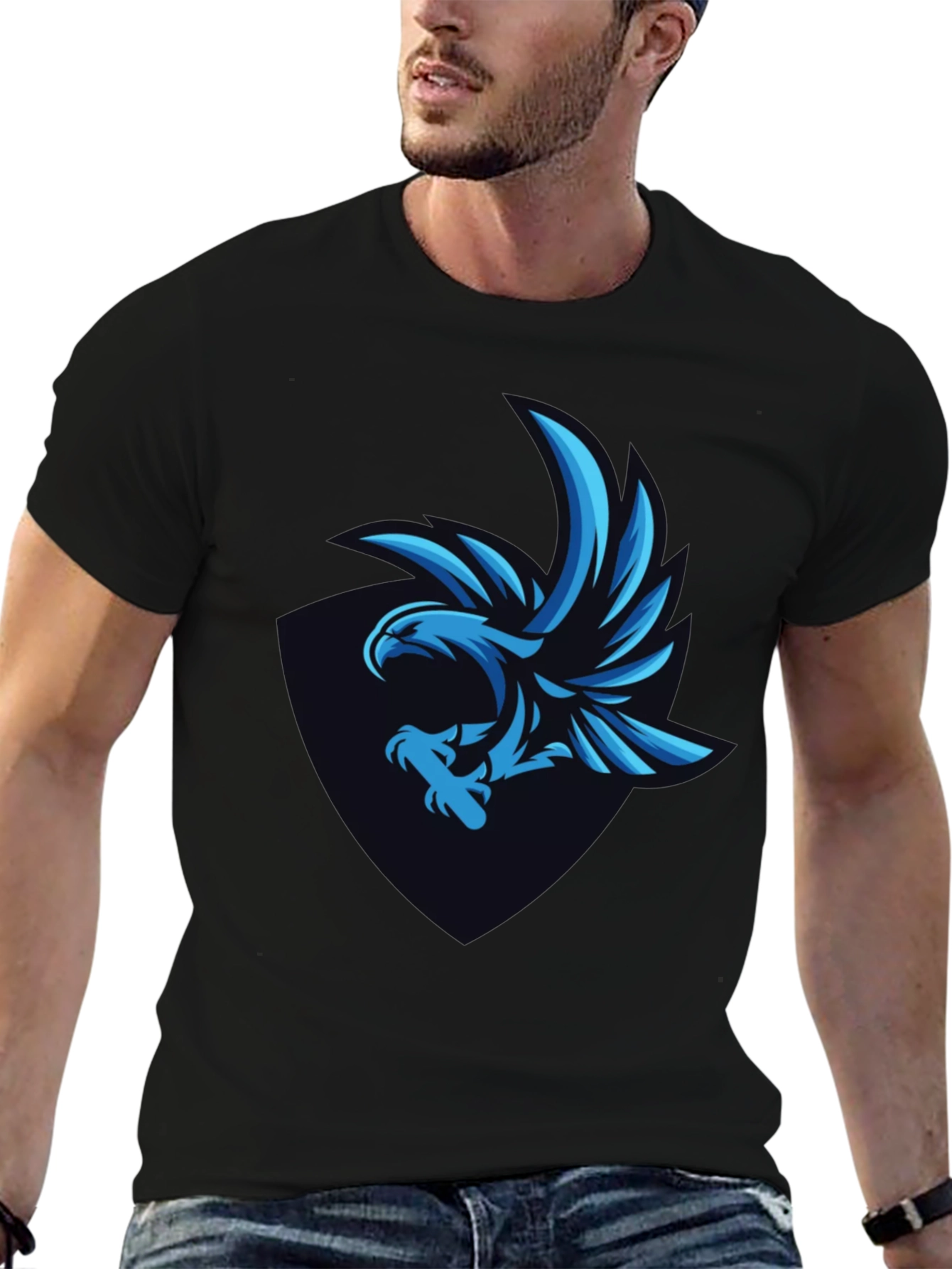 Cool Blue Eagle Graphic Tee - Mens Black T-Shirt