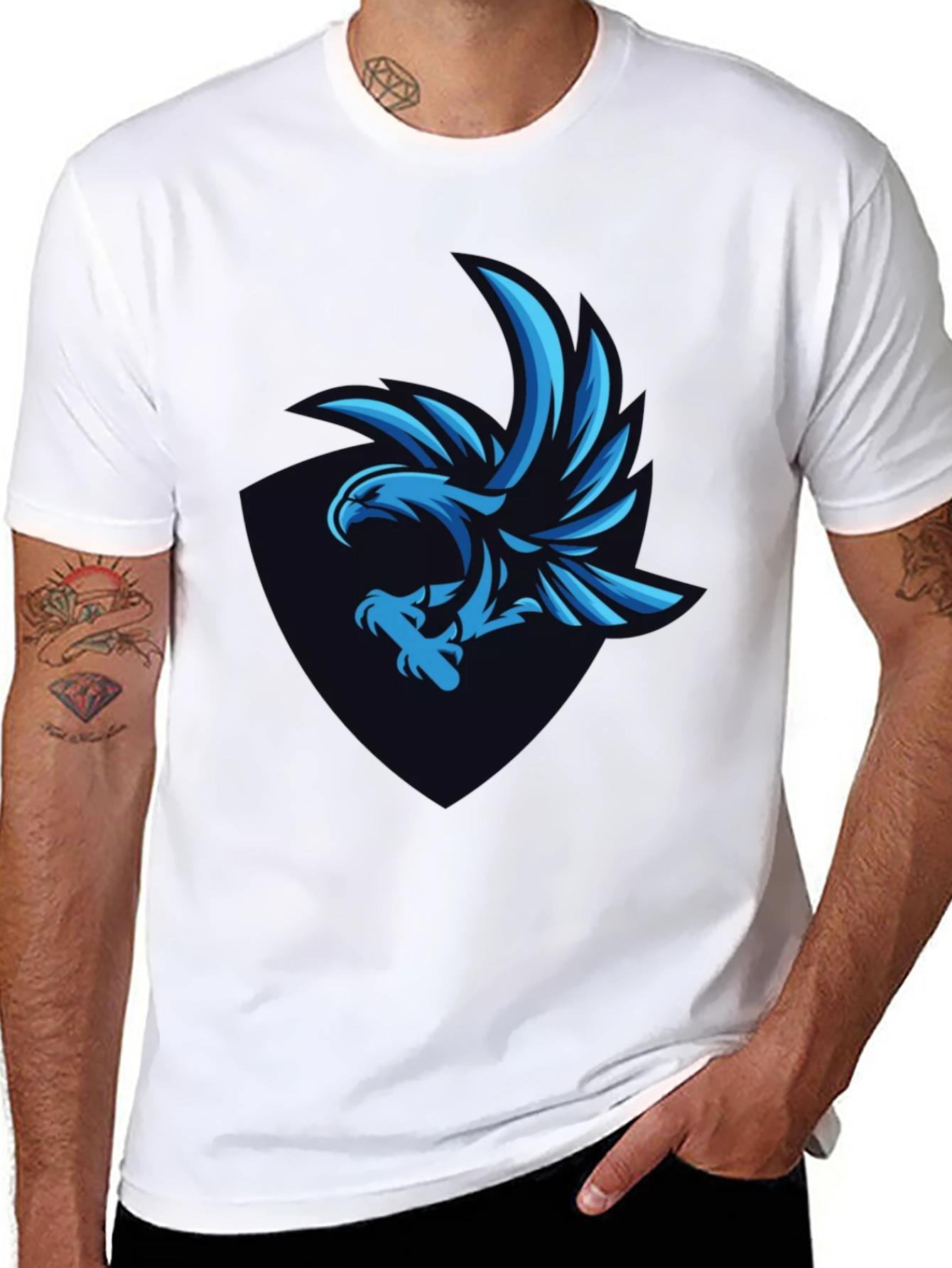 Cool Blue Eagle Graphic Tee - Mens Black T-Shirt