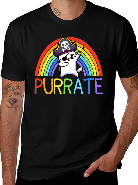 Purrate T-Shirt: Rainbow Cat Pirate Tee