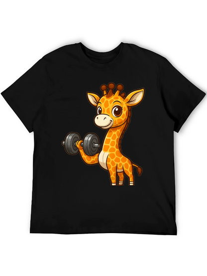 Giraffe Lifting Dumbbell Graphic T-Shirt