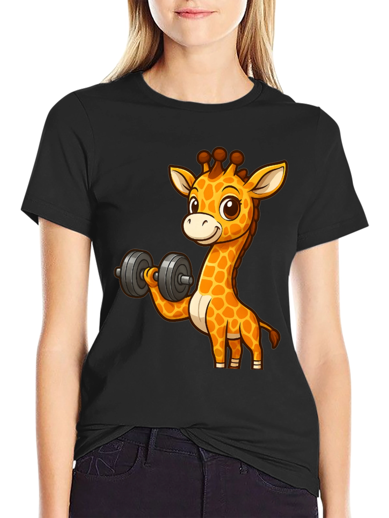 Giraffe Lifting Dumbbell Graphic T-Shirt