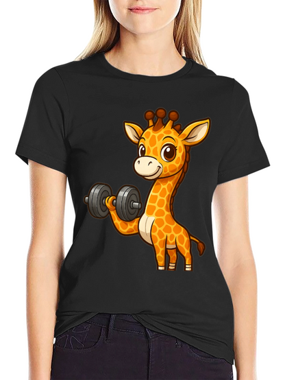 Giraffe Lifting Dumbbell Graphic T-Shirt