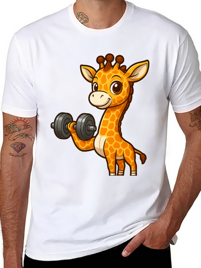 Giraffe Lifting Dumbbell Graphic T-Shirt