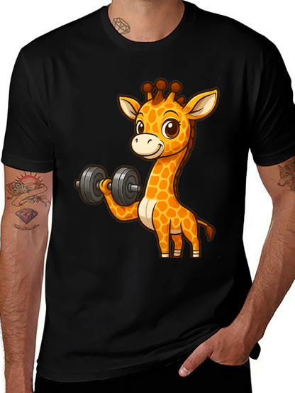 Giraffe Lifting Dumbbell Graphic T-Shirt