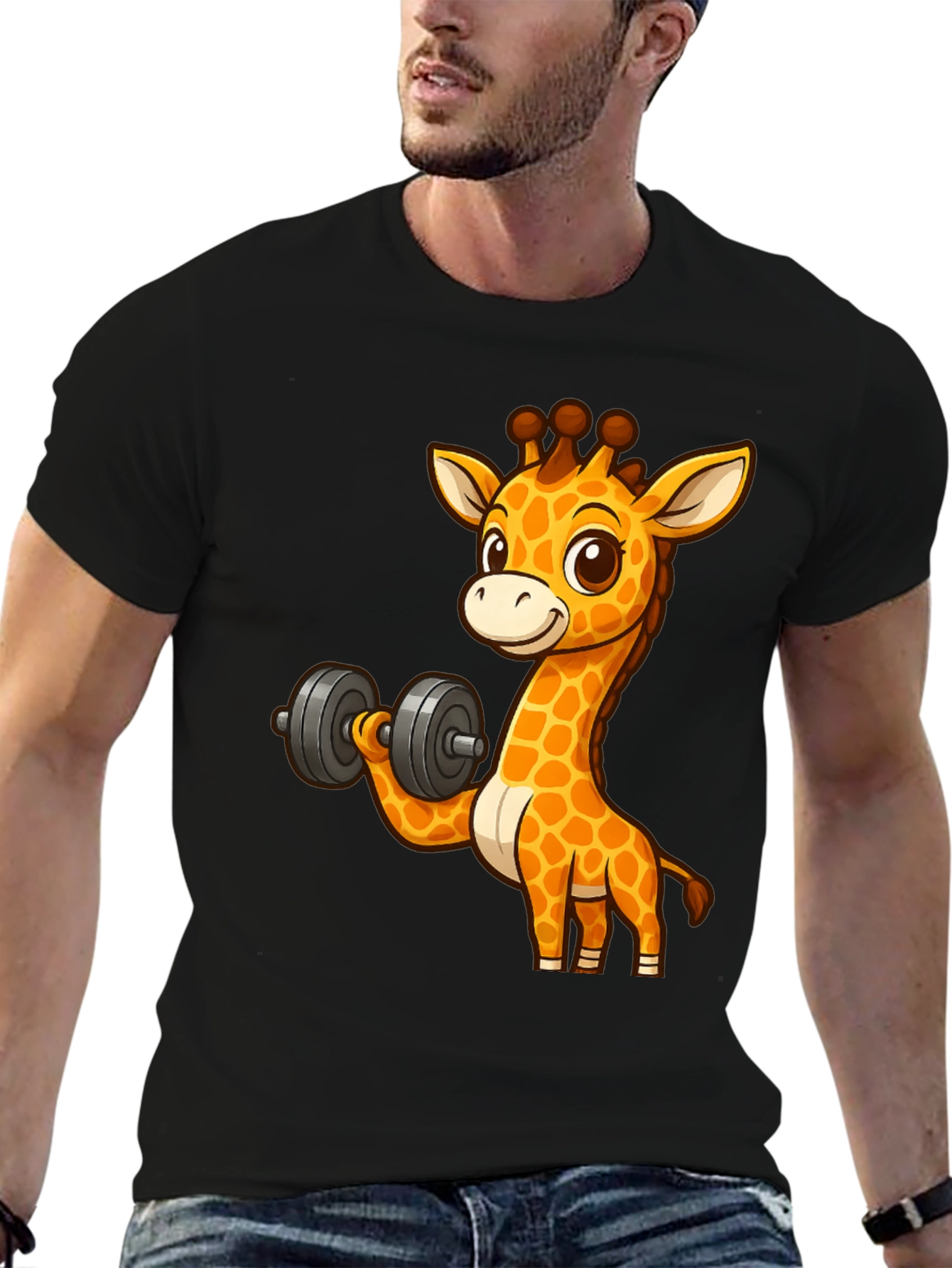 Giraffe Lifting Dumbbell Graphic T-Shirt