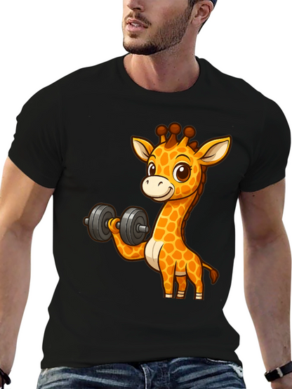 Giraffe Lifting Dumbbell Graphic T-Shirt
