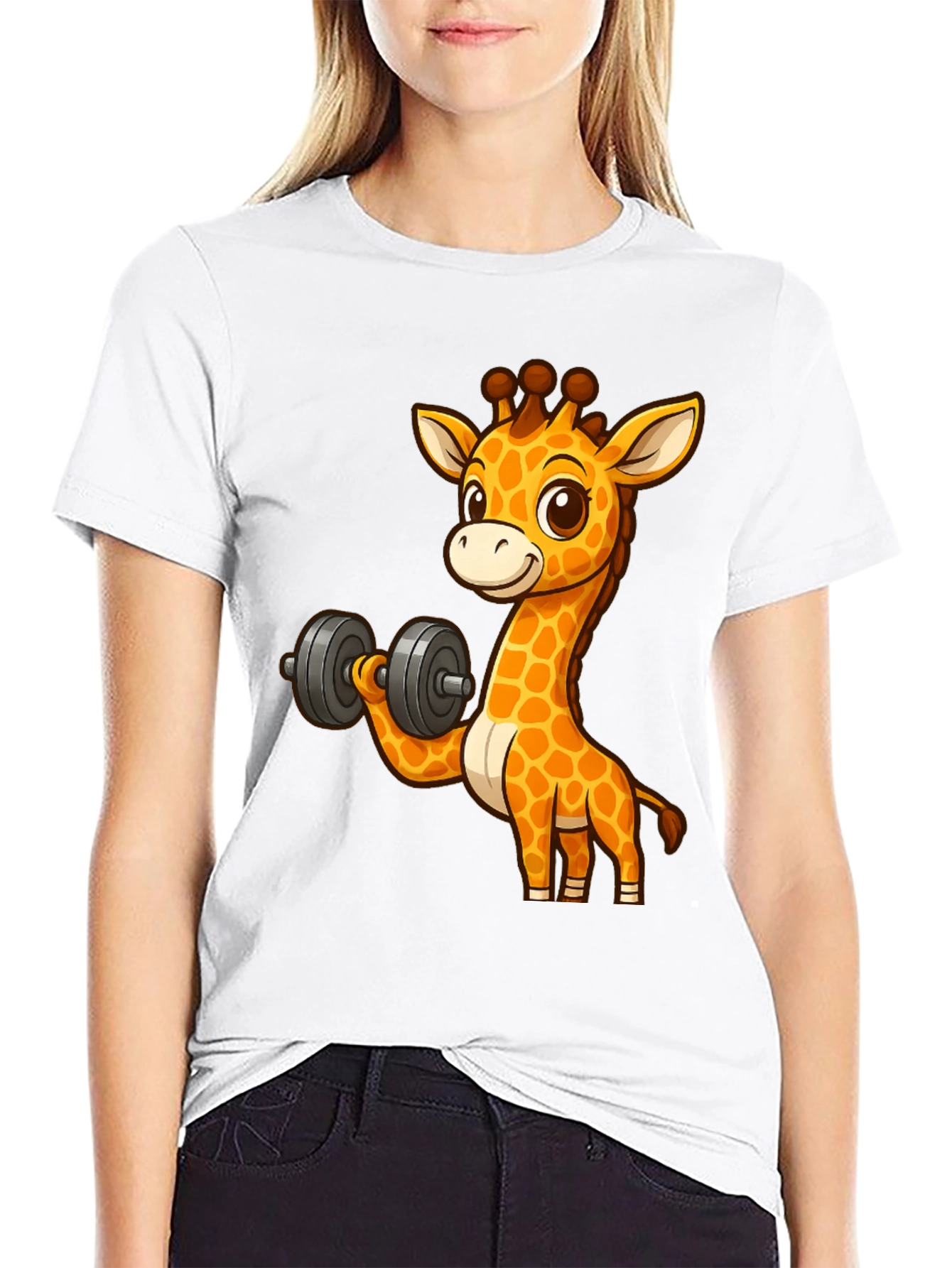 Giraffe Lifting Dumbbell Graphic T-Shirt