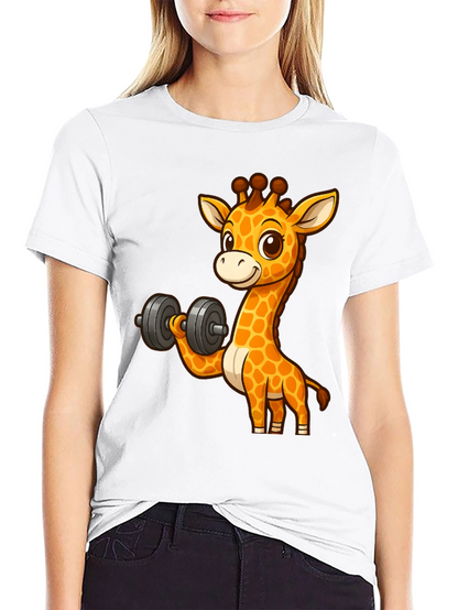 Giraffe Lifting Dumbbell Graphic T-Shirt