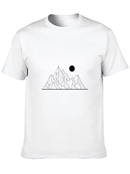 Minimalist Mountain and Moon Graphic Black T-Shirt