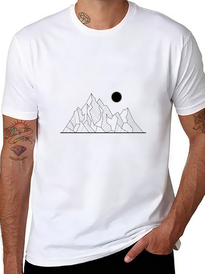 Minimalist Mountain and Moon Graphic Black T-Shirt