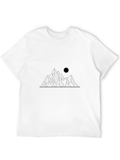 Minimalist Mountain and Moon Graphic Black T-Shirt