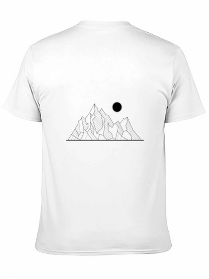 Minimalist Mountain and Moon Graphic Black T-Shirt