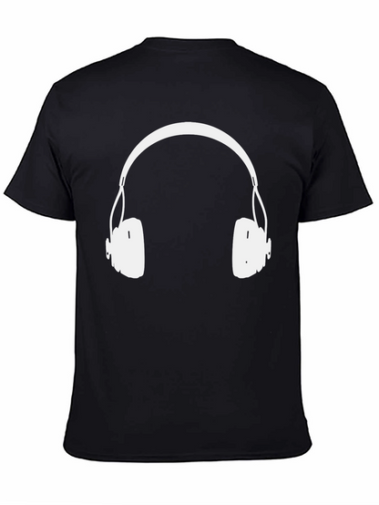 Headphones Graphic Tee - Black Cotton Blend