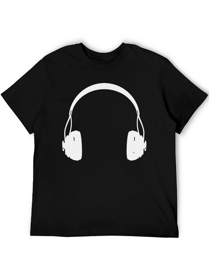Headphones Graphic Tee - Black Cotton Blend