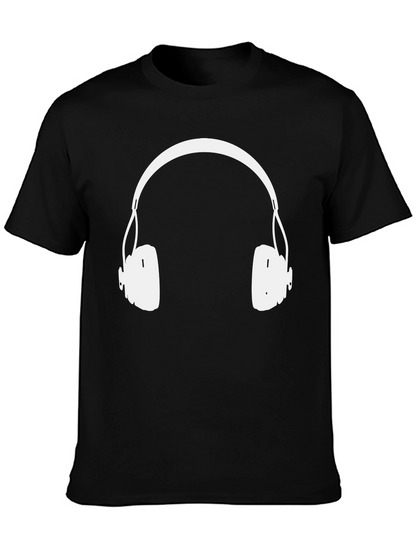 Headphones Graphic Tee - Black Cotton Blend
