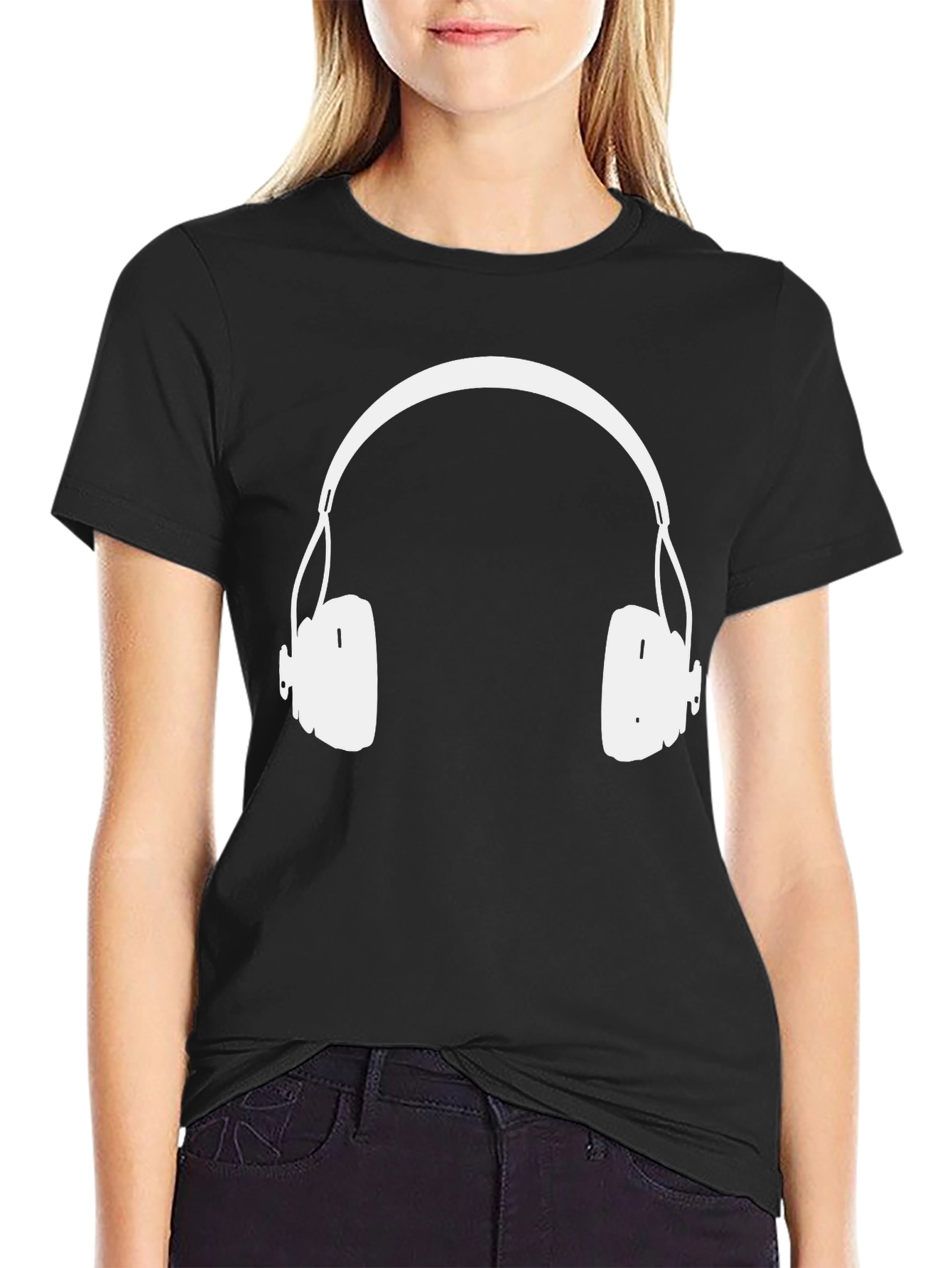 Headphones Graphic Tee - Black Cotton Blend