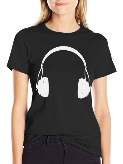 Headphones Graphic Tee - Black Cotton Blend