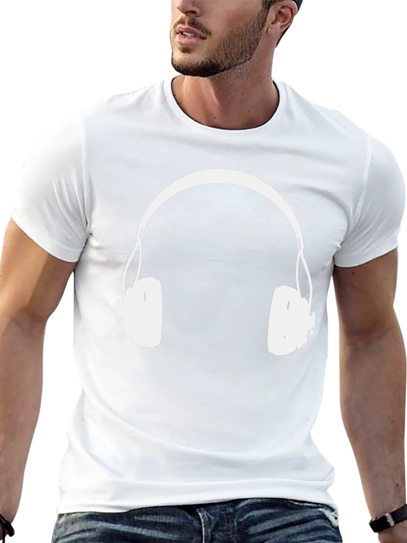 Headphones Graphic Tee - Black Cotton Blend