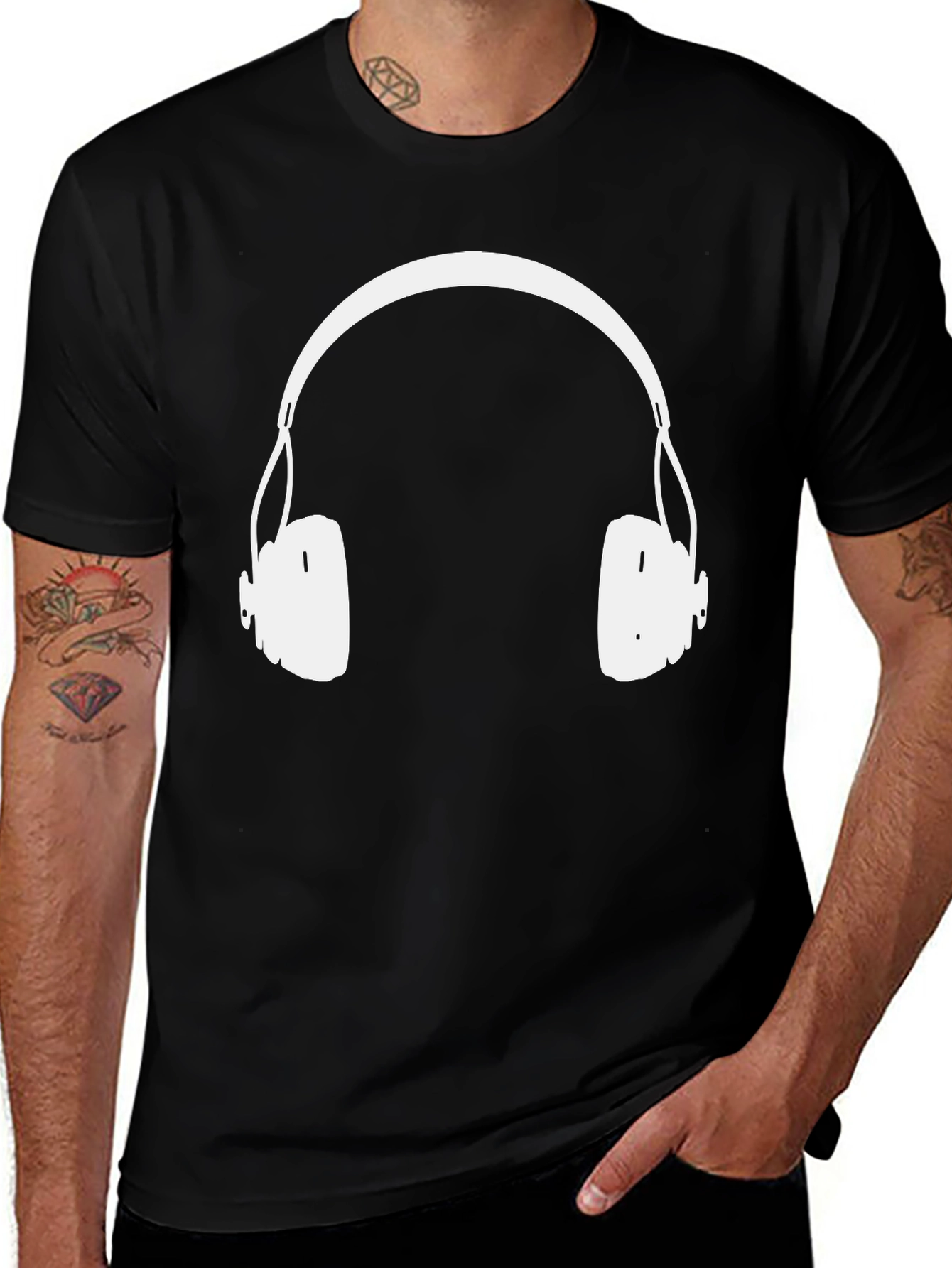 Headphones Graphic Tee - Black Cotton Blend