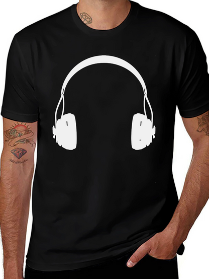 Headphones Graphic Tee - Black Cotton Blend