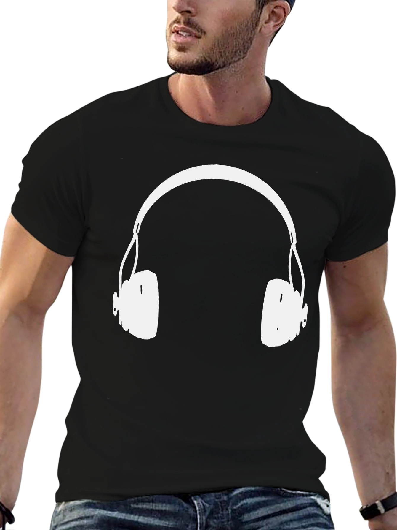 Headphones Graphic Tee - Black Cotton Blend