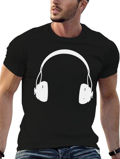 Headphones Graphic Tee - Black Cotton Blend
