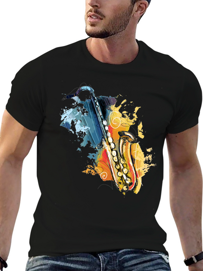 Saxophone Art Graphic T-Shirt - Black Cotton Tee