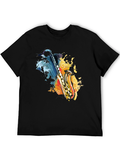 Saxophone Art Graphic T-Shirt - Black Cotton Tee