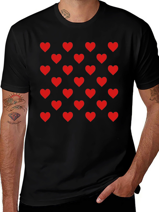 Heart Pattern Black Tee - Modern Casual Style