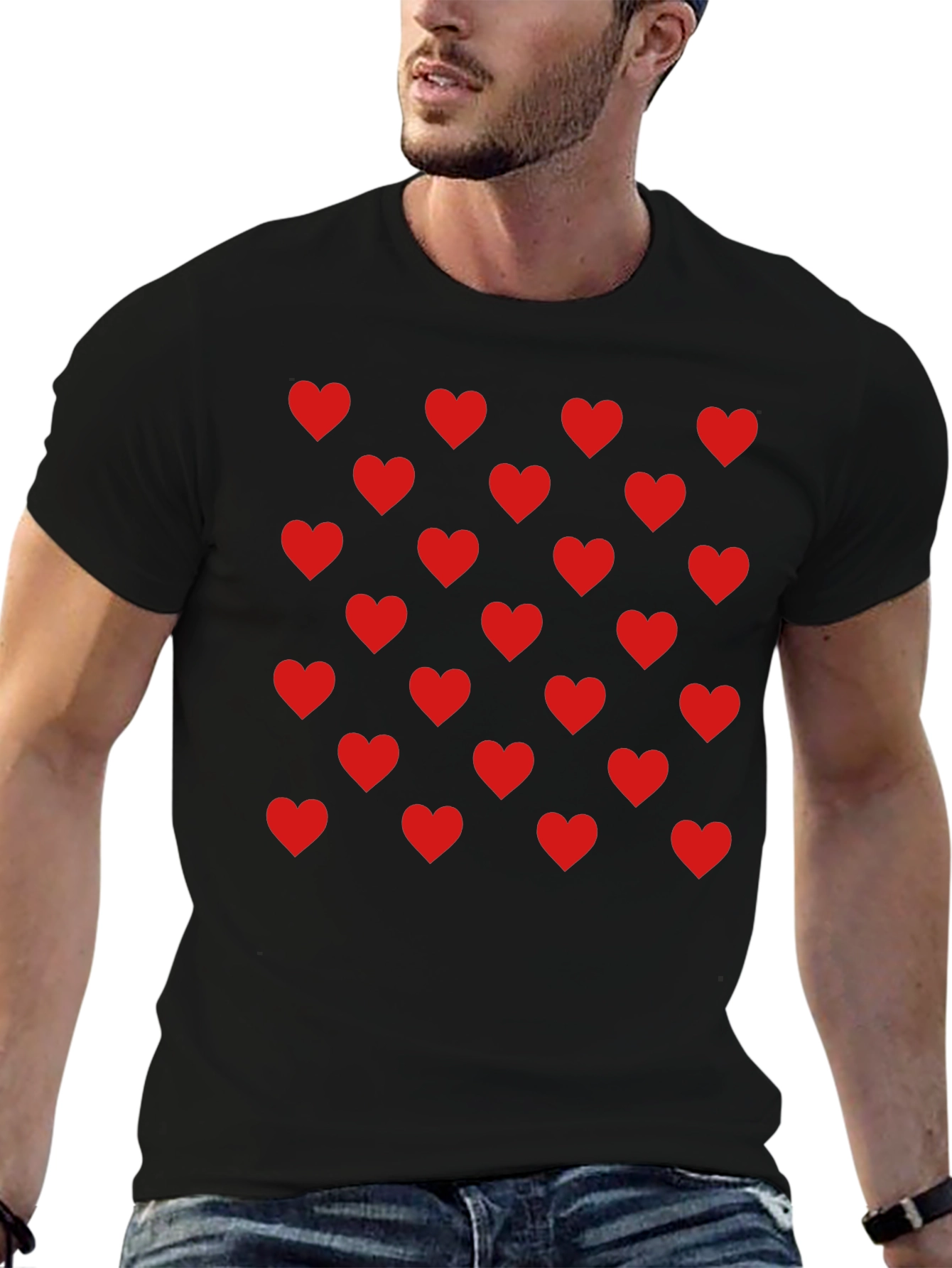 Heart Pattern Black Tee - Modern Casual Style