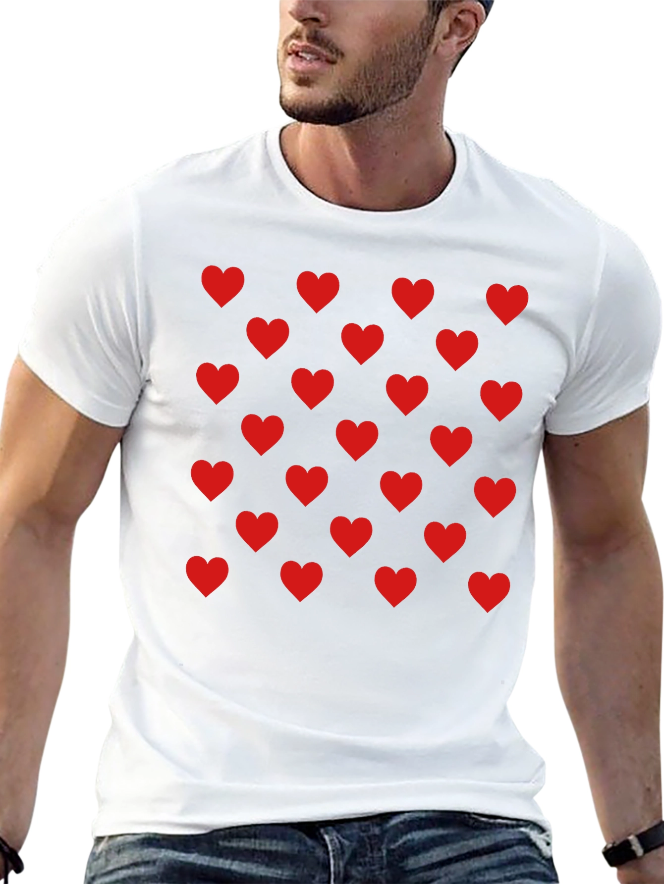 Heart Pattern Black Tee - Modern Casual Style